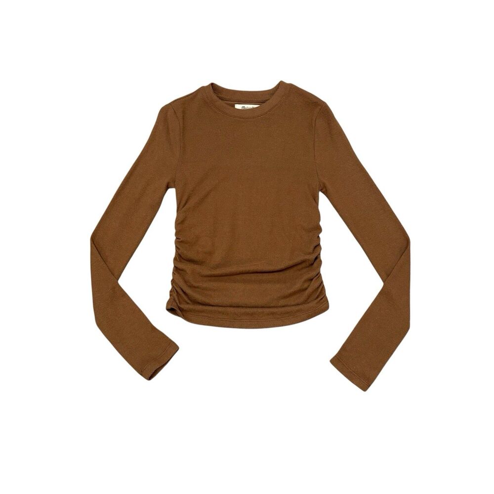 Madewell Brown Brushed Jersey Ruched Long Sleeve Size XS
